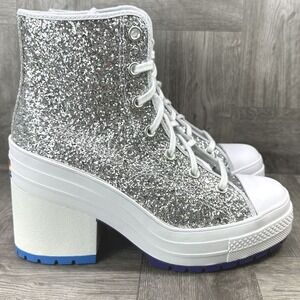Converse Chuck Taylor All Star Pride Boots 9.5 Silver Glitter Rainbow Platform
